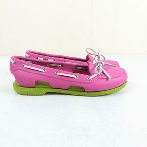 CROCS Pink and Green Women's Boat Shoes Slip On Flats Size 6 AKA